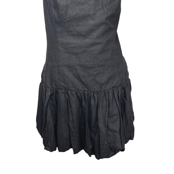 House Of Harlow Black Halter Smocked Linen Blend Bubble Hem Mini Dress Large - Picture 11 of 14